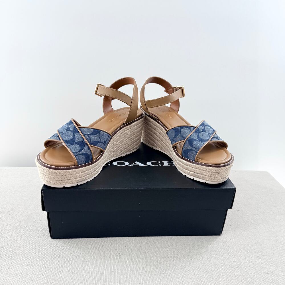 Coach Kimberly Ankle Strap Wedge Espadrille Sandals Chambray Women's Size US 7 - Picture 3 of 10